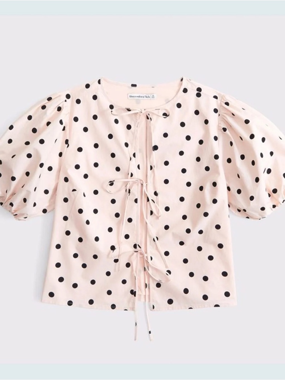 Abercrombie & Fitch Puff-Sleeve Tie-Front Polka Dot Blouse - Pink
